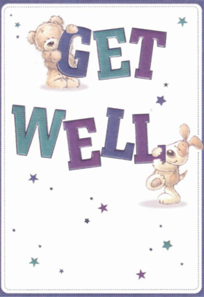 On a card reminiscent of joyous strolls through Nine Elms' vibrant parks, this scene offers gentle encouragement through the whimsical interplay of a bear and a puppy. They are framed by a scattering of playful stars-each one a token of well-wishing, like petals shed from a freshly arranged bouquet. Bold, rounded letters spell out 'Get Well' in shades of purple and aquamarine, grounding the design in a sense of steadfast reassurance, much as the sturdy new towers ground the skyline nearby. There's an almost tangible sense to their textures: the bear's plush body and the puppy's velvety ears recall the soft petals and foliage local florists weave into their arrangements. For residents of Nine Elms, this card feels at home-whether delivered to a bright flat near Battersea Power Station or sent as a loving gesture to a friend convalescing by the river. Sending this card with a thoughtfully crafted bouquet transforms a simple wish into a heartfelt gesture that brightens spirits and speaks of genuine neighbourly care.