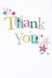 There's an airy, joyful quality to this thank you card-every element thoughtfully woven together to lift the recipient and echo the communal warmth of Nine Elms. The words 'Thank You' are rendered in lively, playful typography: silvery shimmer, sunburst yellow, leaf-green, and tranquil blue. Each letter is decorated with dots and delicate stitching, conjuring the hand-touched detail that characterises bouquets arranged by Nine Elms florists. Surrounding the sentiment, whimsical stars in soft pinks, teal, and hints of silver seem to orbit gently, creating an aura of easy celebration that brings to mind relaxed gatherings along the Thames Path. The background's flawless white amplifies the composition's brightness and calm, never allowing the colours to feel cluttered or overstated. The entire design feels light, tactile, and sincere-much like the experience of receiving a personal thank you and a bouquet delivered anywhere in Nine Elms. It's a warm, whimsical touch that turns appreciation into something truly heartfelt for our riverside community.